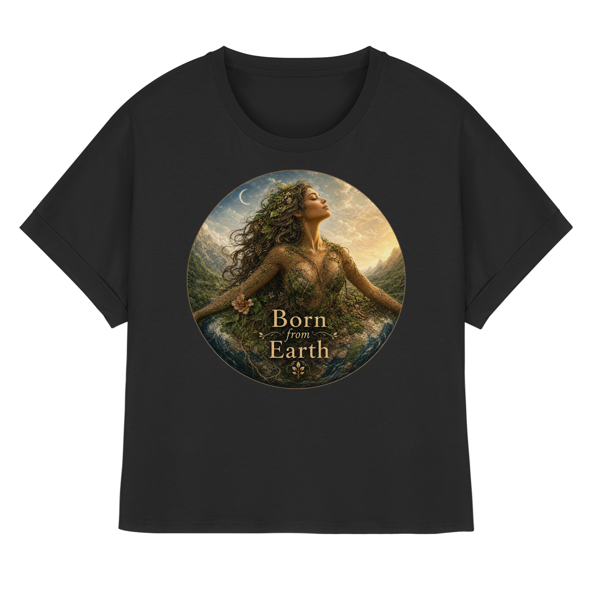 Born from Earth - Womens Organic Rolled Sleeves T-Shirt
