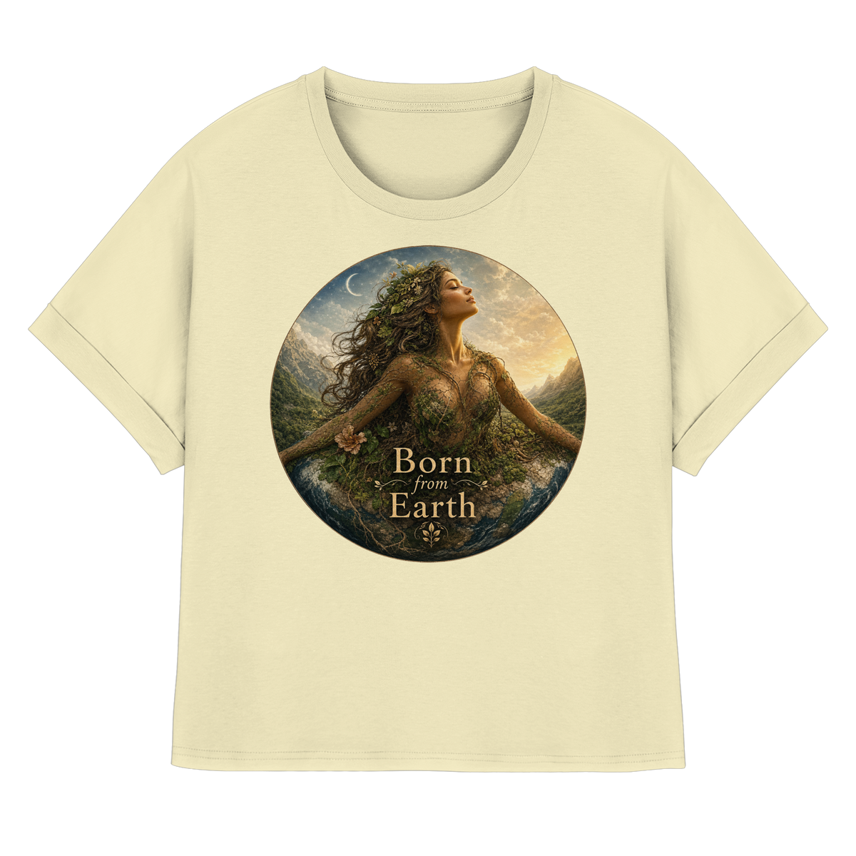Born from Earth - Womens Organic Rolled Sleeves T-Shirt