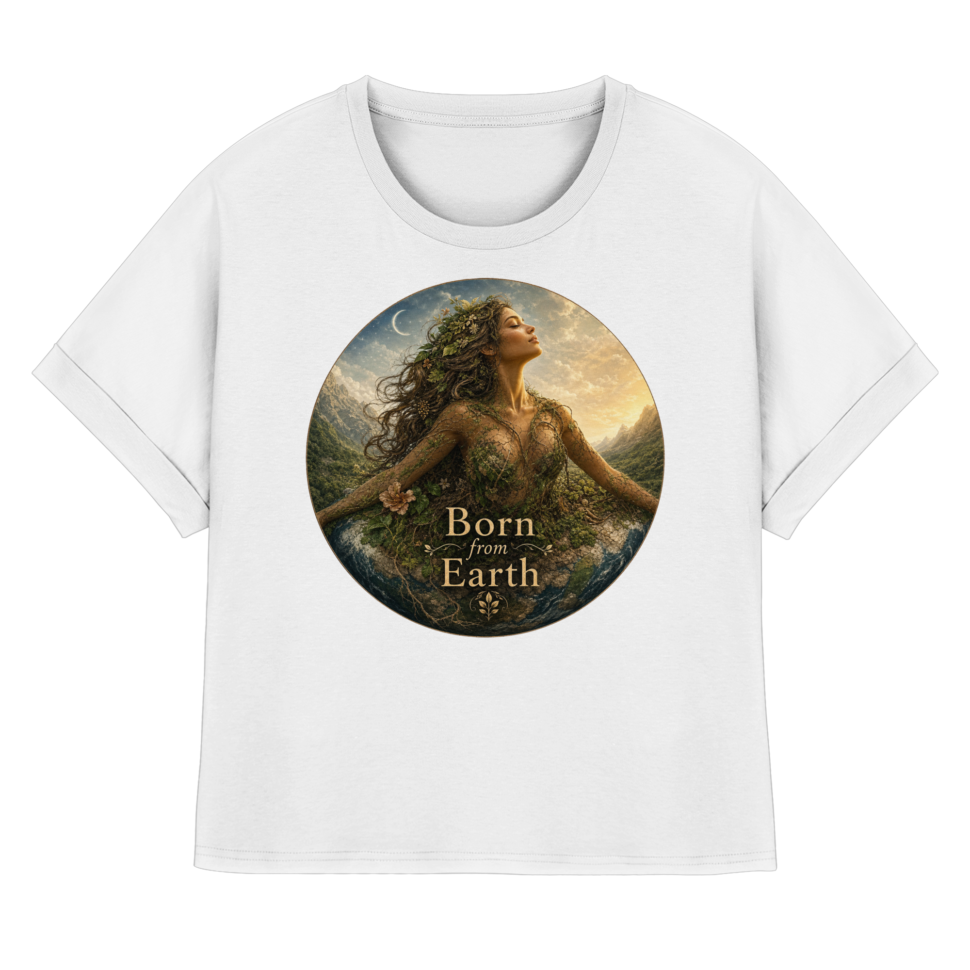 Born from Earth - Womens Organic Rolled Sleeves T-Shirt